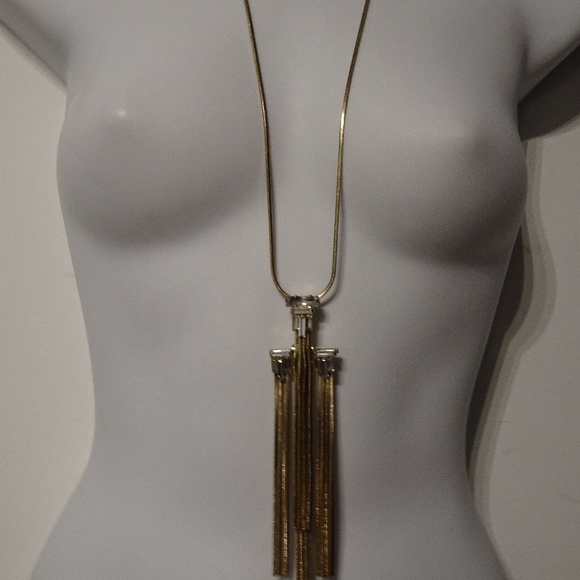 NWT 68 Banana Republic GOLD Deco Fringe Baguette Crystal Fringe Necklace - Picture 1 of 8